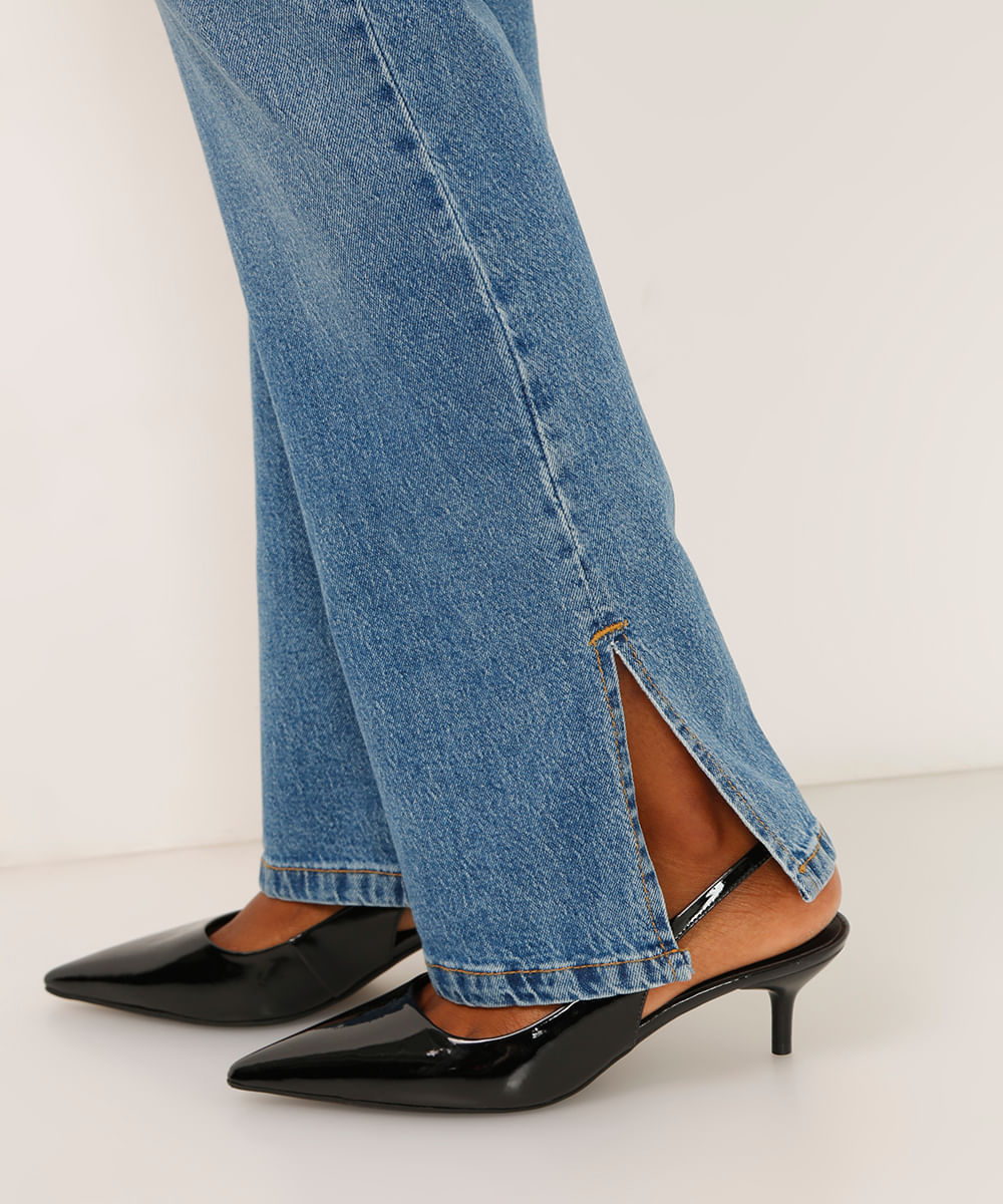 calça jeans reta cintura super alta azul