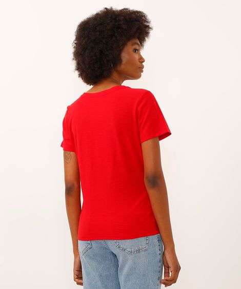 camiseta de algodão peruano decote v vermelha