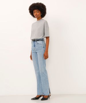 calça jeans reta cintura super alta azul