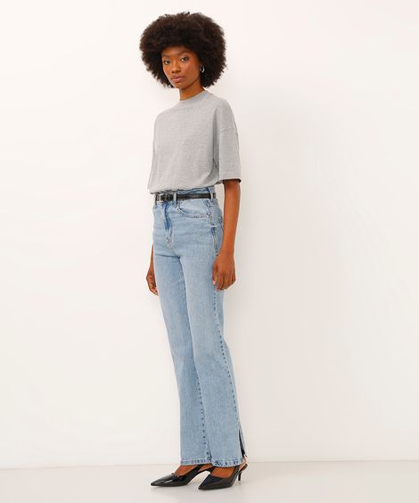 calça jeans reta cintura super alta azul