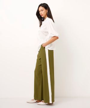 calça wide leg alfaiataria de viscose cintura alta verde