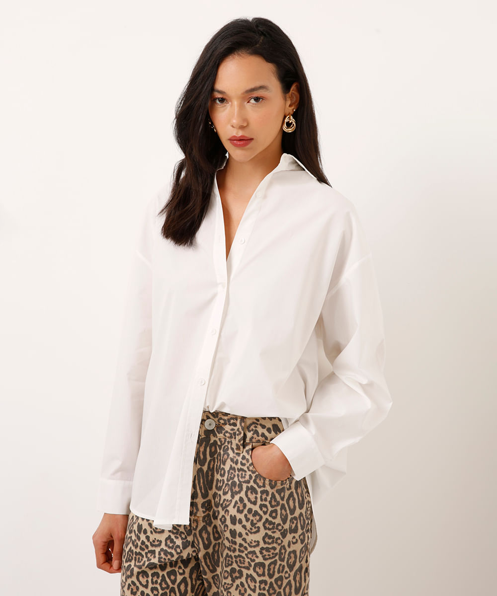 camisa de algodão oversized off white