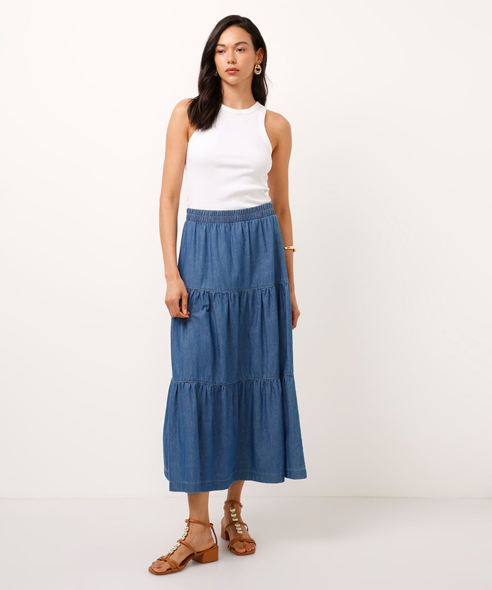 Saia jeans midi c&a fashion