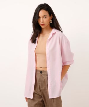 camisa oversized de algodão rosa