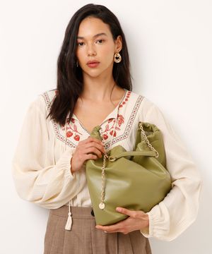 bolsa shoulder slouchy com alça corrente verde