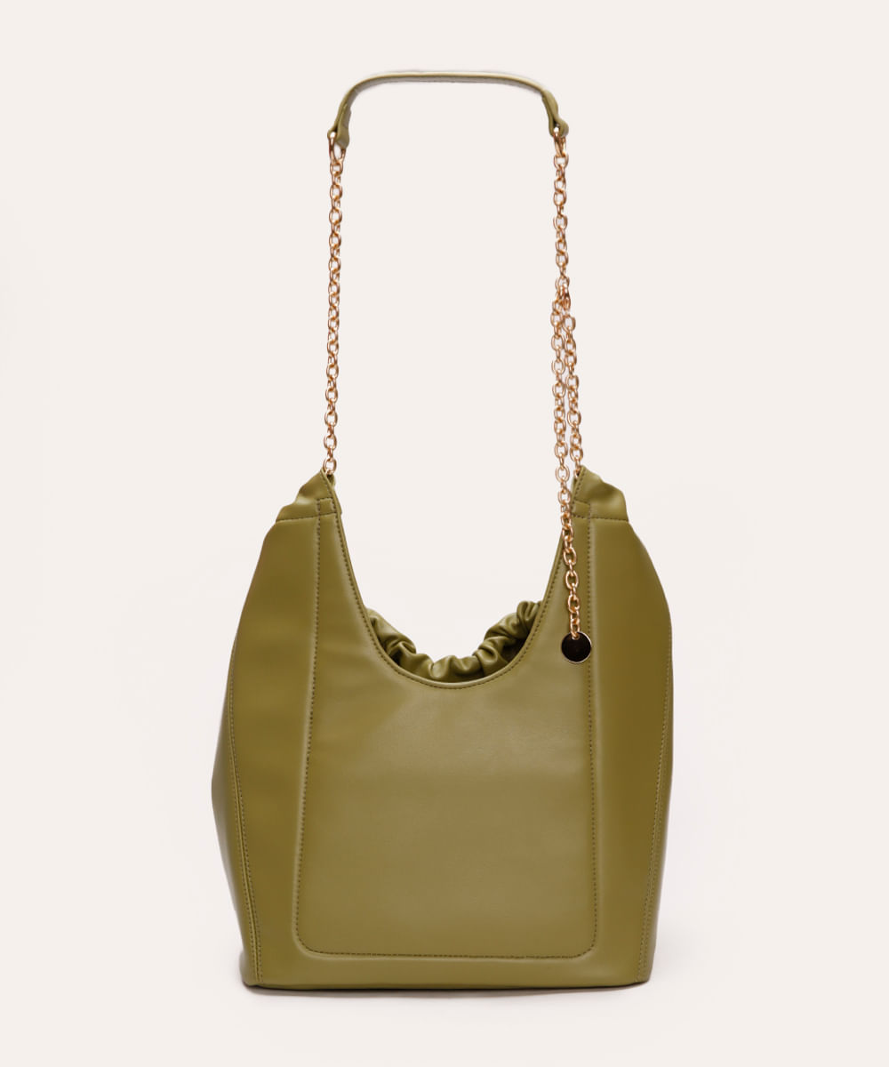 bolsa shoulder slouchy com alça corrente verde