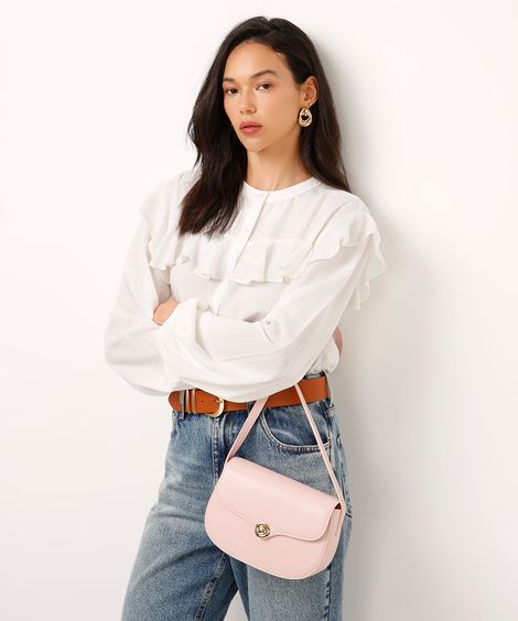 bolsa tira colo com fecho de metal rosa
