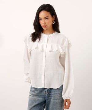 camisa de viscose com babado off white