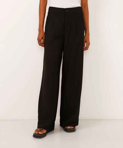 calça wide leg de viscose cintura alta preta