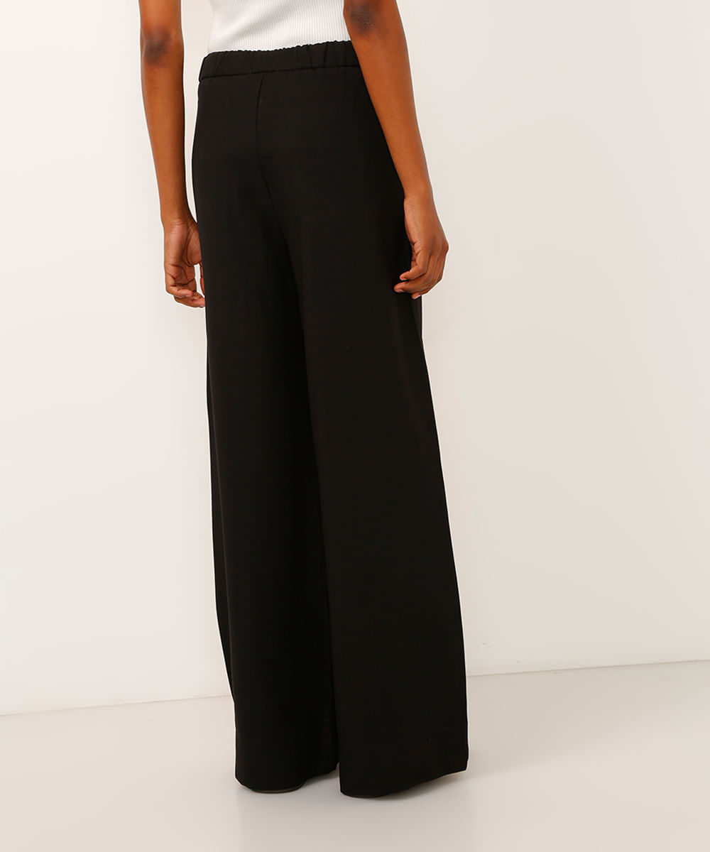 calça wide leg de viscose cintura alta preta