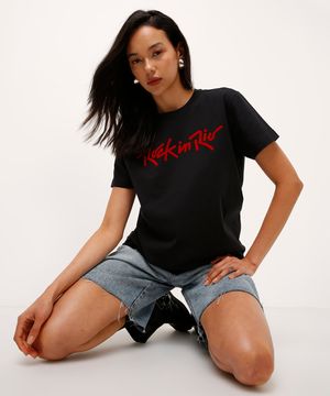 camiseta de algodão manga curta rock in rio preta