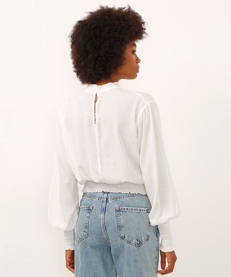 blusa de viscose com lastex texturizada off white