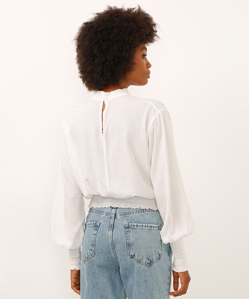 blusa de viscose com lastex texturizada off white