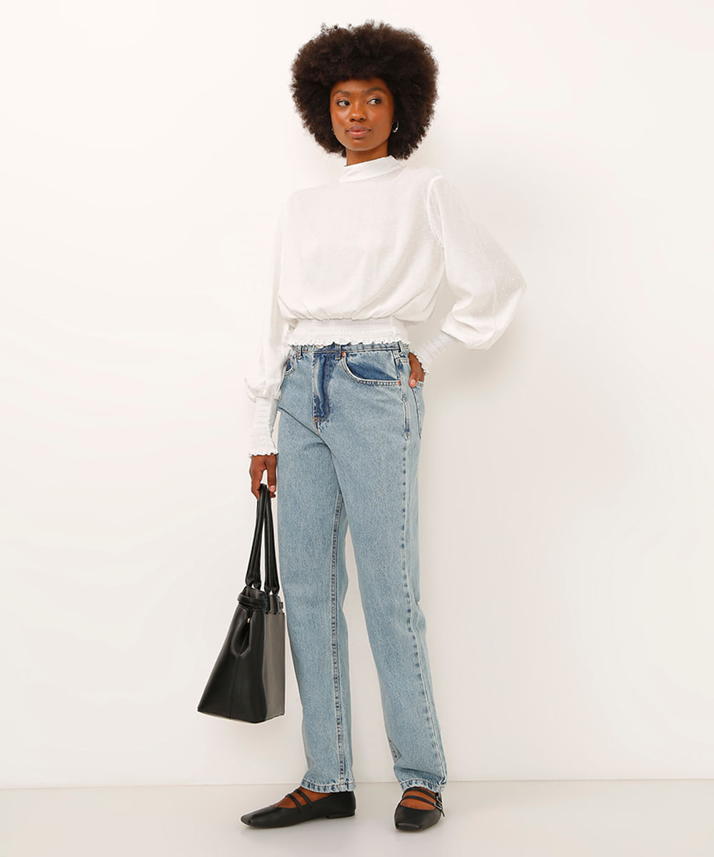 blusa de viscose com lastex texturizada off white