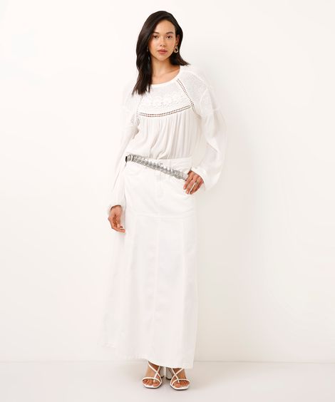 saia midi de sarja cintura alta com recortes off white