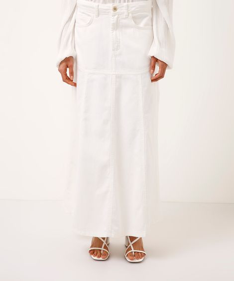 saia midi de sarja cintura alta com recortes off white