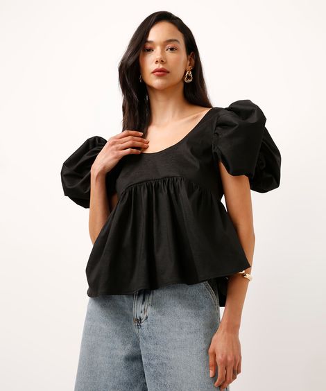blusa com manga bufante preta