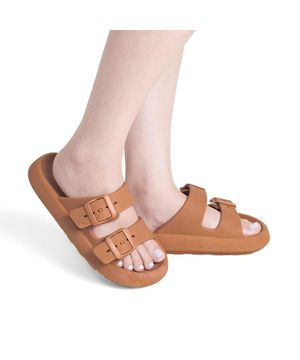 Chinelo Feminino Nuvem Slide Confortável Birken Fivela Marrom