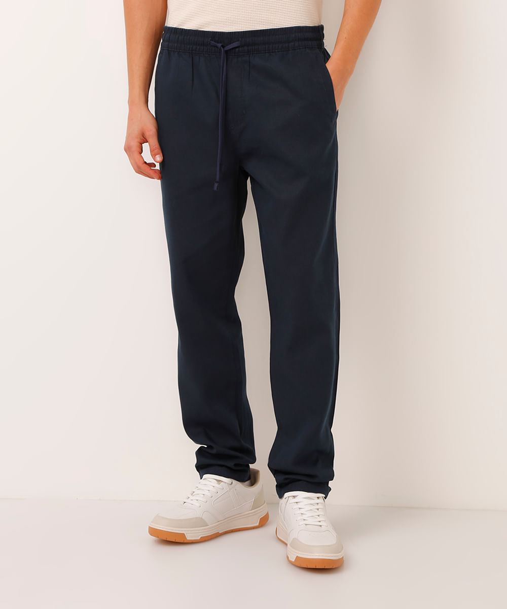 calça jogger de linho com bolso azul
