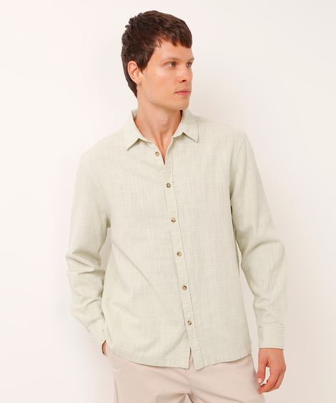 camisa de algodão manga longa texturizada verde