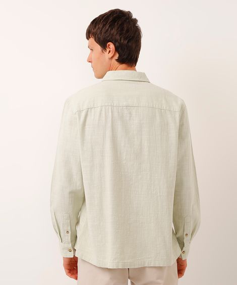 camisa de algodão manga longa texturizada verde