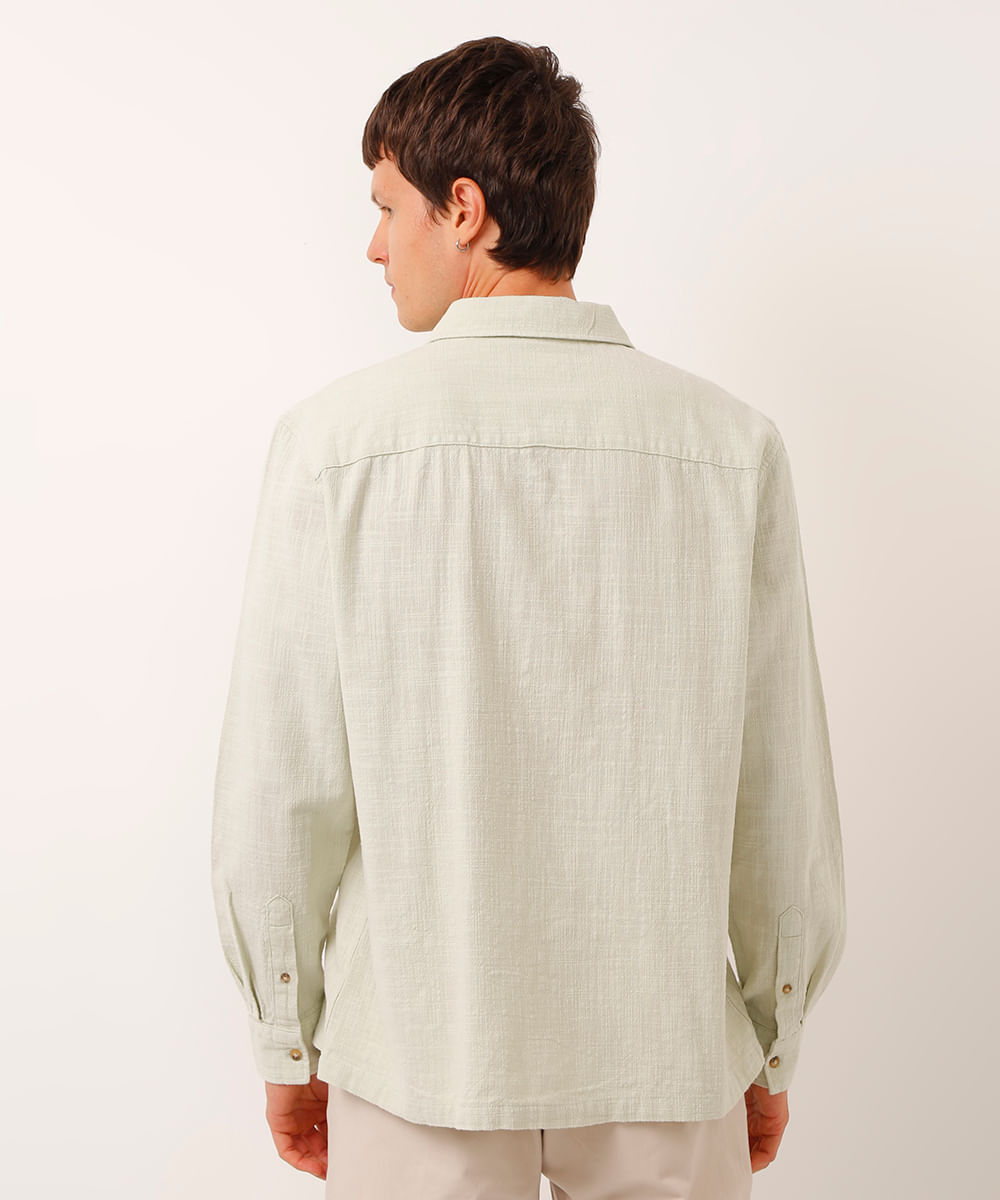 camisa de algodão manga longa texturizada verde