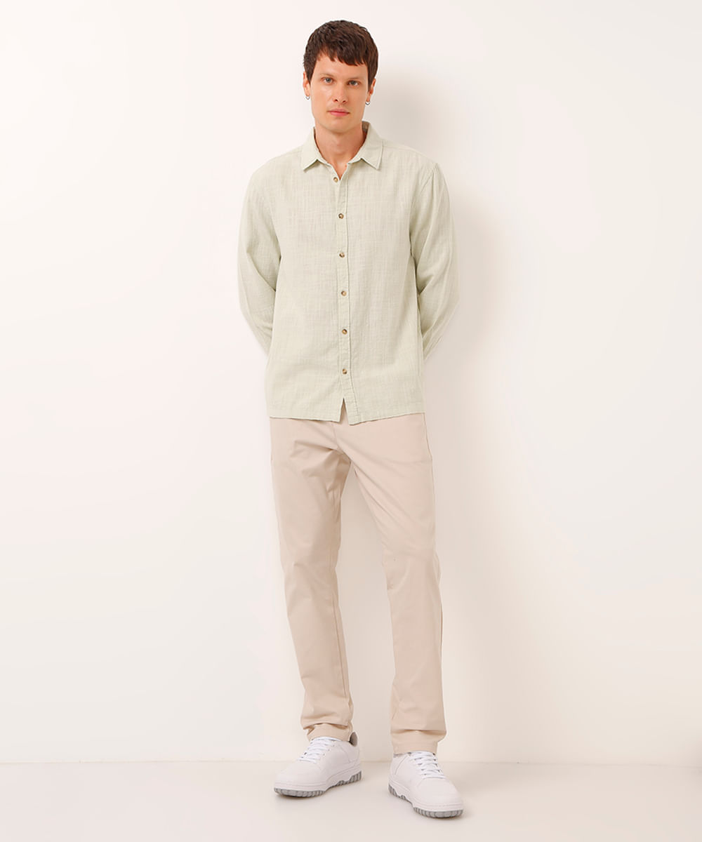 camisa de algodão manga longa texturizada verde