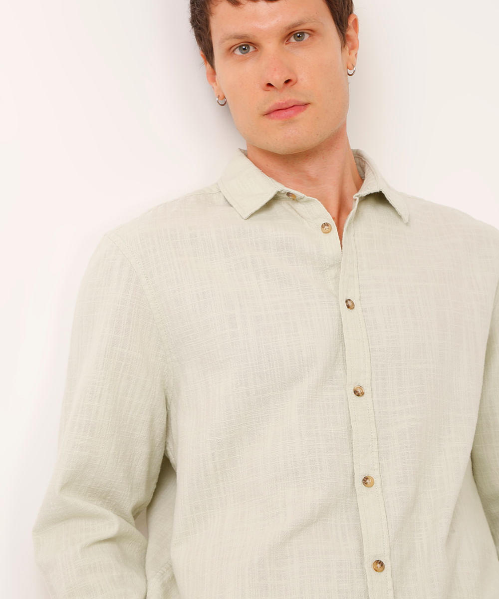 camisa de algodão manga longa texturizada verde