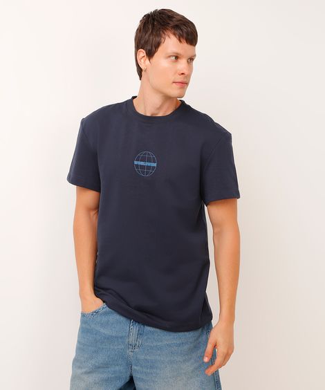 camiseta de algodão manga curta worldwide azul