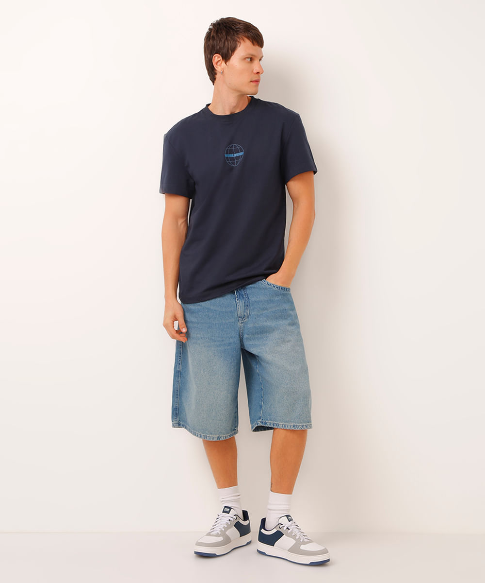 camiseta de algodão manga curta worldwide azul