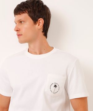 camiseta de algodão com bolso coqueiro branca