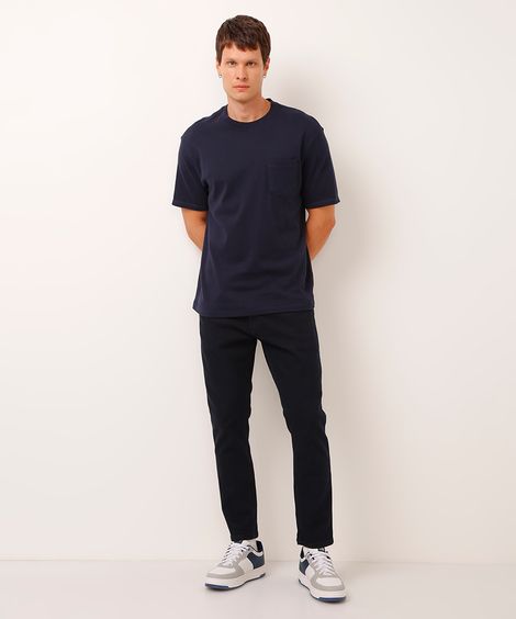 calça jeans slim cropped com bolso azul