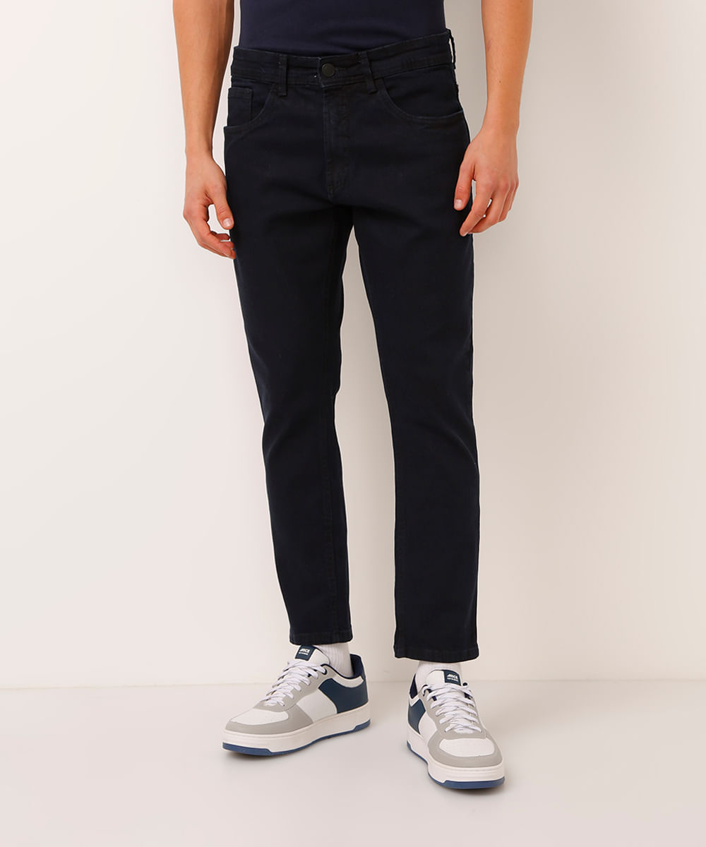 calça jeans slim cropped com bolso azul