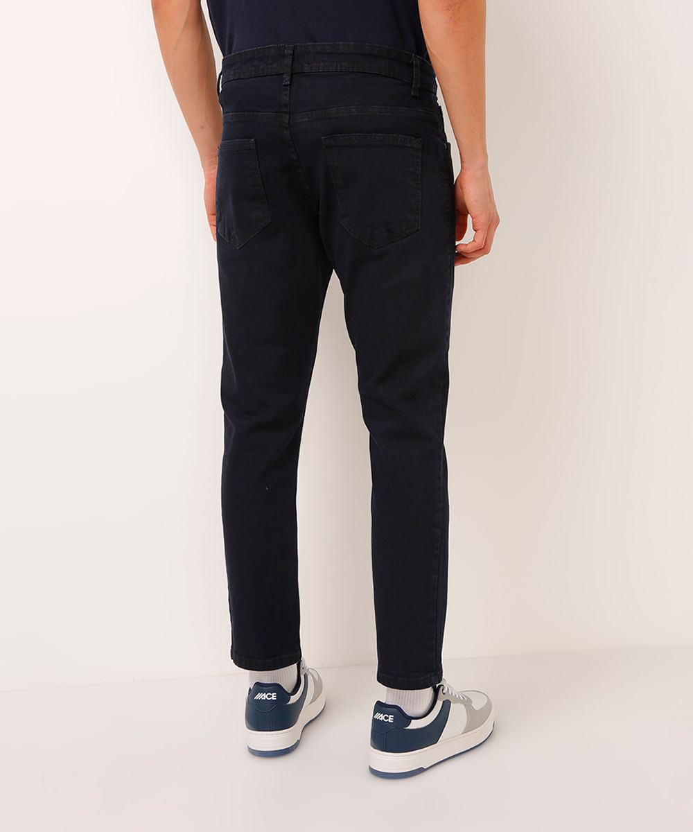 calça jeans slim cropped com bolso azul