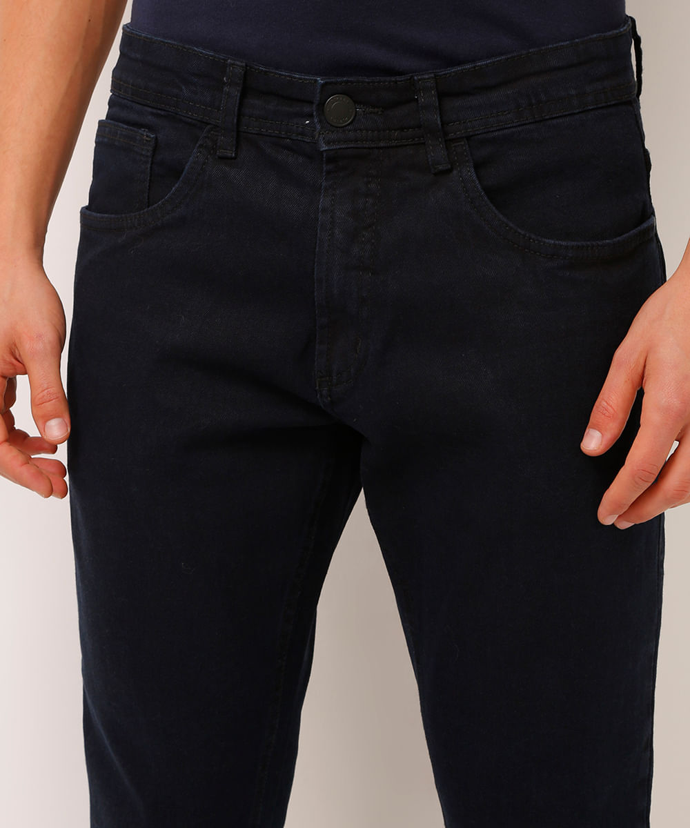 calça jeans slim cropped com bolso azul