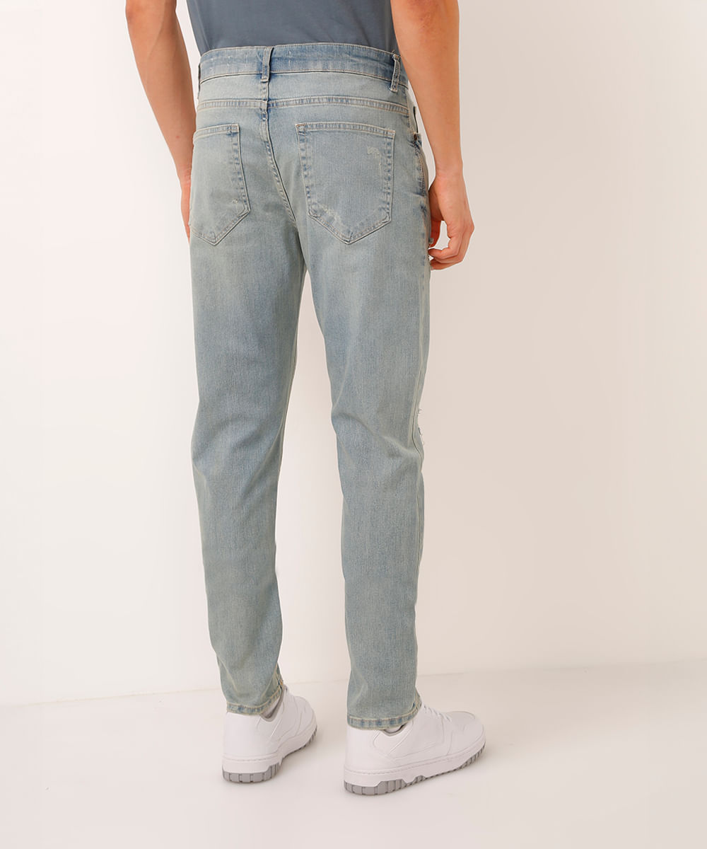 calça slim jeans destroyed azul