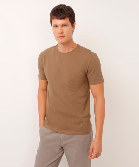 camiseta slim básica manga curta - kaki escuro