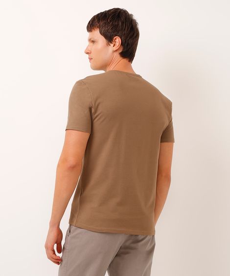 camiseta slim básica manga curta - kaki escuro