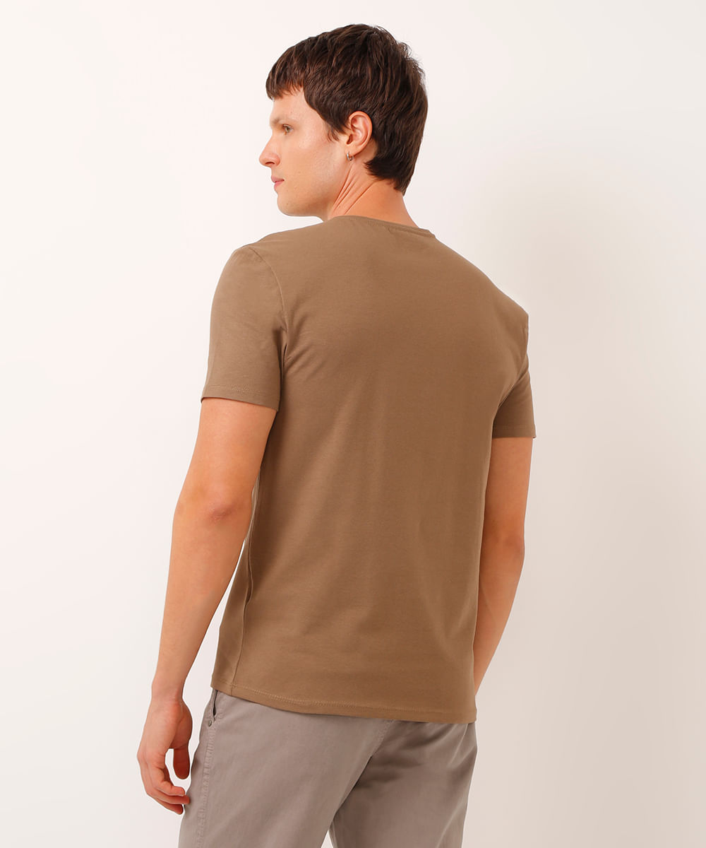 camiseta slim básica manga curta - kaki escuro