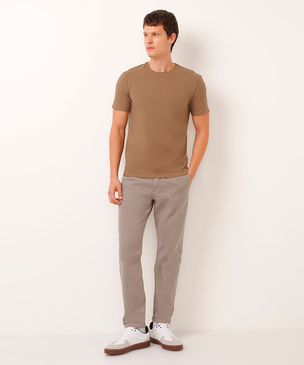 camiseta slim básica manga curta - kaki escuro