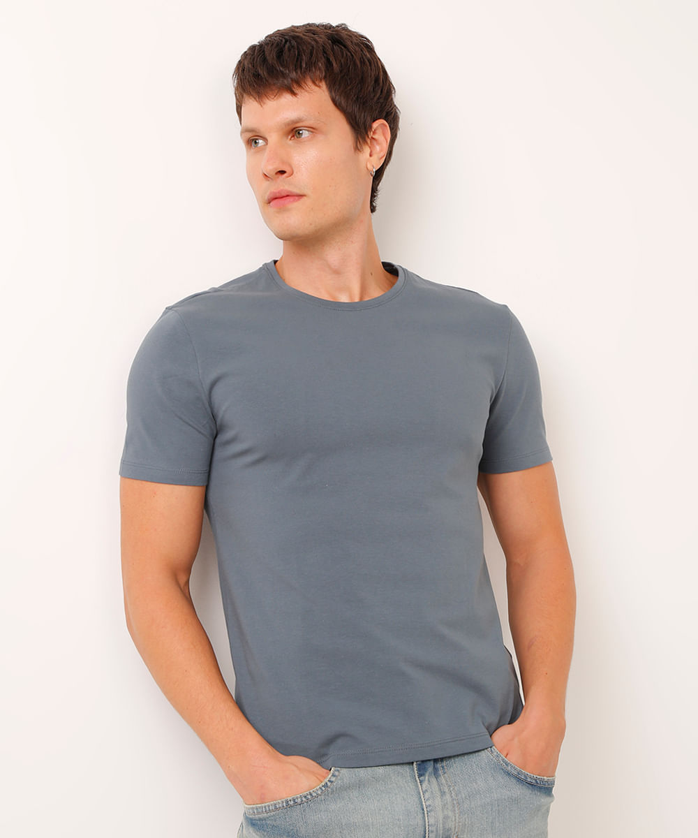 camiseta slim básica manga curta - cinza