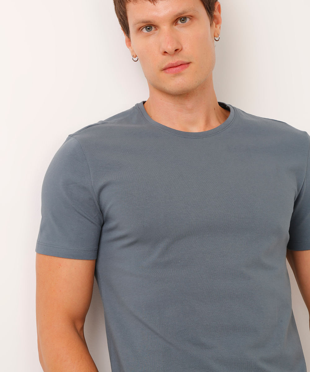 camiseta slim básica manga curta - cinza