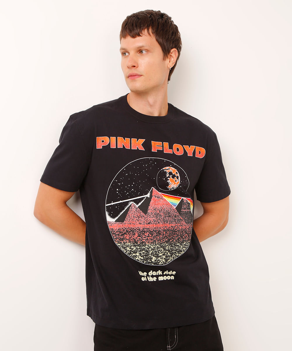 camiseta relaxed manga curta pink floyd preta