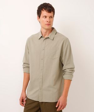 camisa comfort com linho manga longa verde