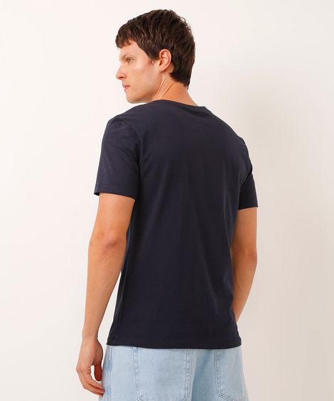 camiseta de algodão básica com bolsos manga curta azul marinho