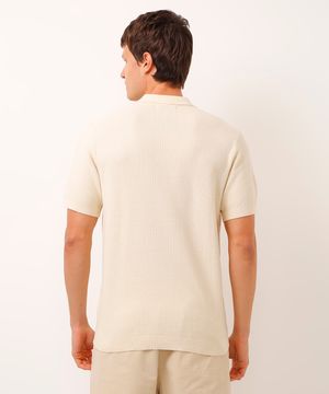 polo de tricot texturizada manga curta off white