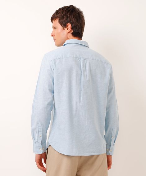 camisa comfort com linho manga longa azul