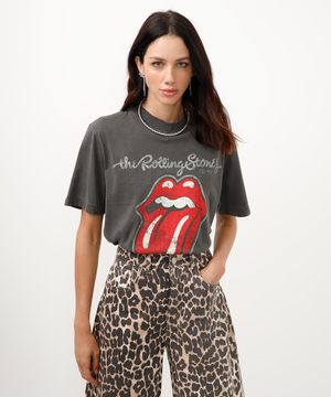 camiseta de algodão manga curta the rolling stones cinza