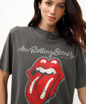 camiseta de algodão manga curta the rolling stones cinza