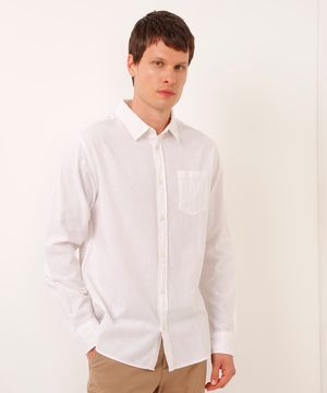 camisa comfort com linho manga longa off white